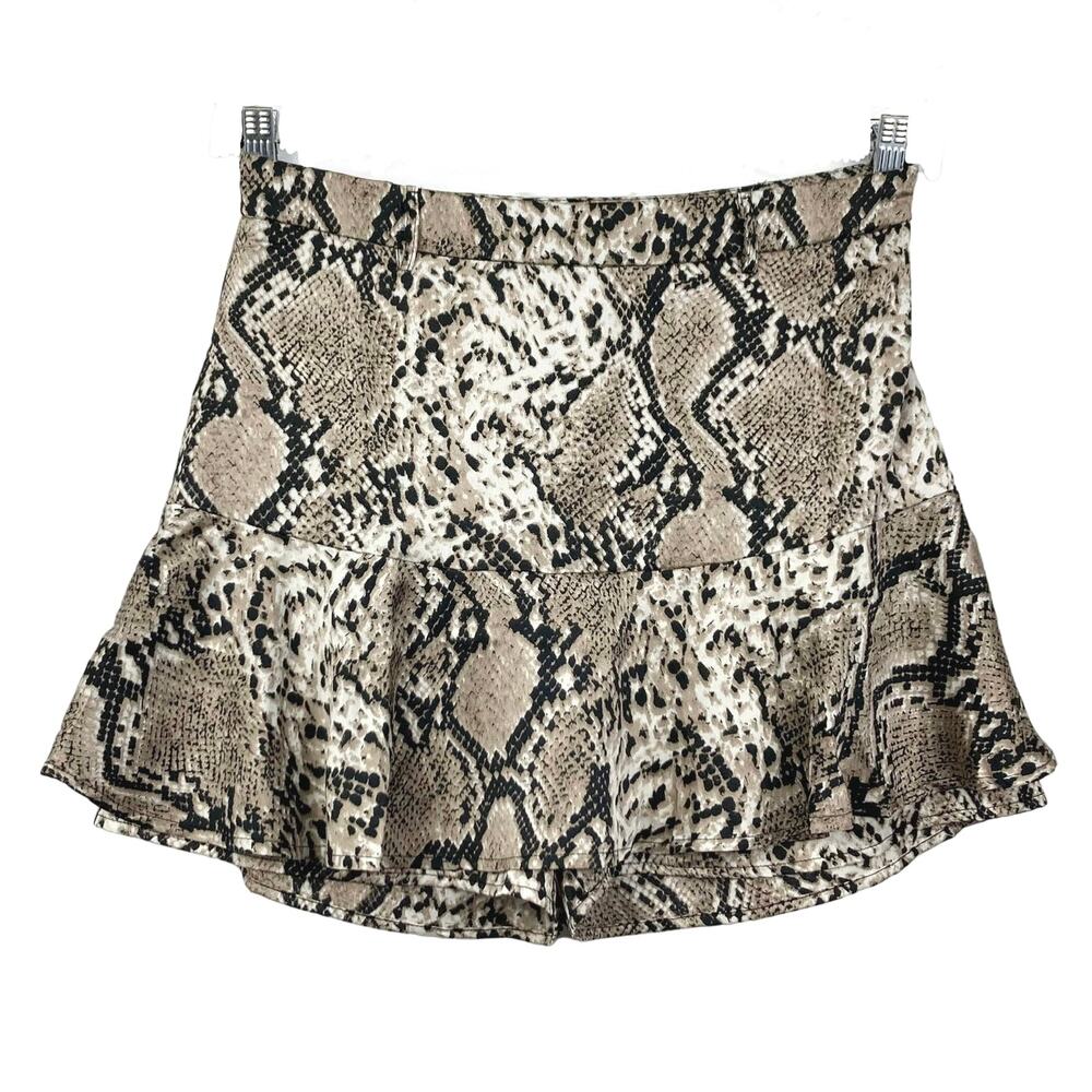 NWOT PARADISE USA Skort L Waist 31” Snakeskin Brown Flounce Zip Polyester